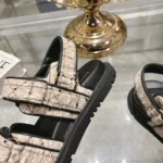 Dior Women Dioract Sandal Beige and Black Cannage Tweed