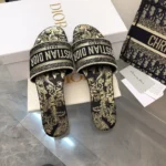 Dior Women Dway Slide Cotton Embroidered with Metallic Thread and Black