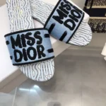 Dior Women Dway Slide Embroidered Cotton and Pale Blue Miss Dior Allover Motif
