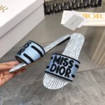 Dior Women Dway Slide Embroidered Cotton and Pale Blue Miss Dior Allover Motif