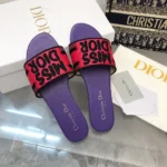 Dior Women Dway Slide Fuchsia and Black Embroidered Cotton KCO062ECJ