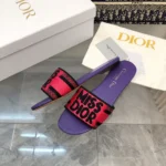 Dior Women Dway Slide Fuchsia and Black Embroidered Cotton KCO062ECJ - Image 8