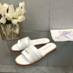Dior Donna Dway Slide Pelle di vitello bianca e cotone ricamato