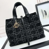 Dior Women Medium Dior Toujours Bag Black Tweed with White Cannage Motif (1)