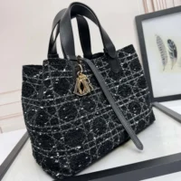 Dior Women Medium Dior Toujours Bag Black Tweed with White Cannage Motif (1)