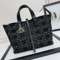 Dior Women Medium Dior Toujours Bag Black Tweed with White Cannage Motif (1)
