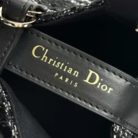 Dior Women Medium Dior Toujours Bag Black Tweed with White Cannage Motif (1)