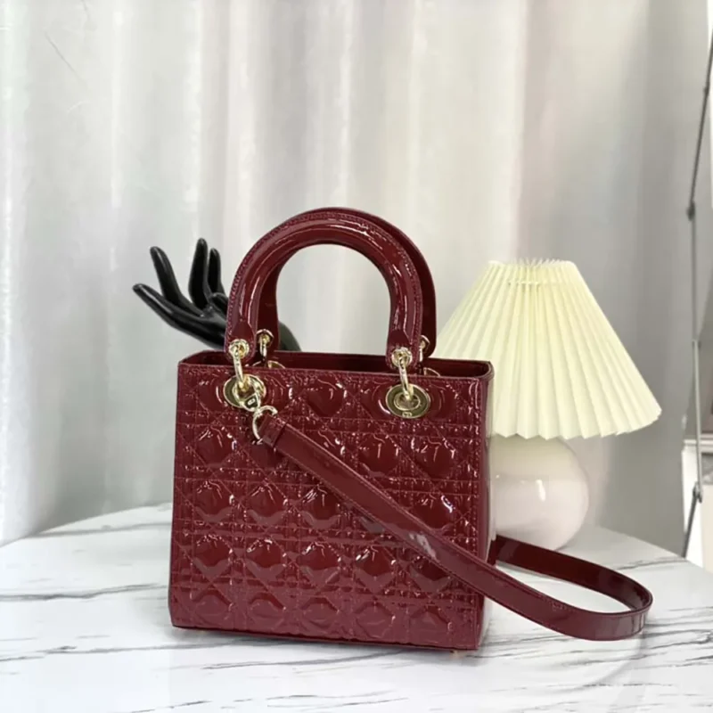 Dior Women Medium Lady Dior Bag Cherry Red Patent Cannage Calfskin M0565OWCB