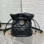 Dior Women Miss Caro Mini Bucket Bag with Drawstring Black Macrocannage Lambskin