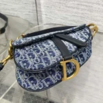 Dior Women Saddle Bag with Strap Blue Denim Dior Oblique Jacquard