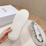 Dior Women Star Platform Sneaker Silver-Tone Crinkled-Effect Lambskin and White Calfskin