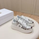 Dior Women Star Platform Sneaker Silver-Tone Crinkled-Effect Lambskin and White Calfskin