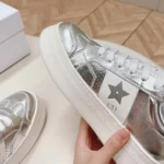 Dior Women Star Platform Sneaker Silver-Tone Crinkled-Effect Lambskin and White Calfskin
