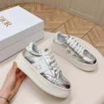 Dior Women Star Platform Sneaker Silver-Tone Crinkled-Effect Lambskin and White Calfskin