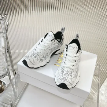 Dior Women Vibe Sneaker White Mesh Printed with Dior Oblique Motif