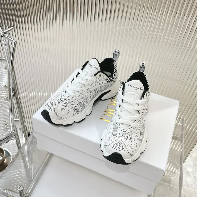 Dior Women Vibe Sneaker White Mesh Printed with Dior Oblique Motif