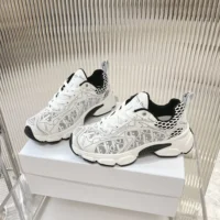 Dior Women Vibe Sneaker White Mesh Printed with Dior Oblique Motif (1)