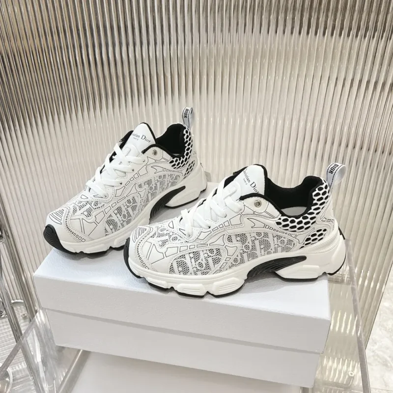 Dior Women Vibe Sneaker White Mesh Printed with Dior Oblique Motif
