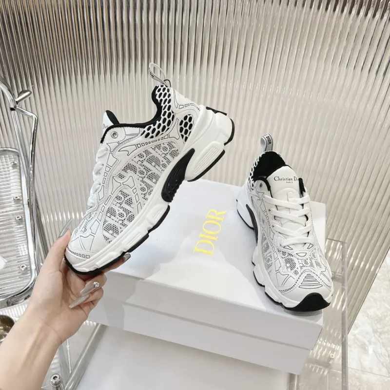 Dior Women Vibe Sneaker White Mesh Printed with Dior Oblique Motif