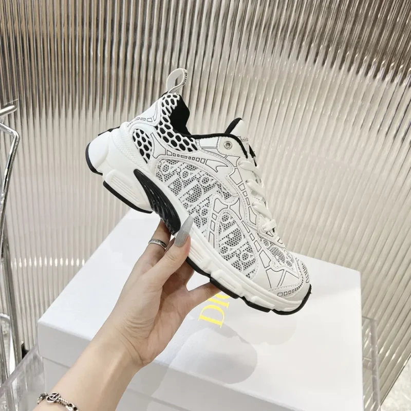Dior Women Vibe Sneaker White Mesh Printed with Dior Oblique Motif