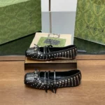 Gucci Women Horsebit Ballet Flat Black leather 814317AAEEV1050