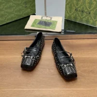 Gucci Women Horsebit Ballet Flat Black leather 814317AAEEV1050 (1)