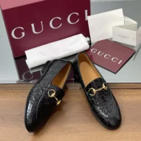 Gucci Women Jordaan Loafer Black GG Leather 786016AAD6S1000 (1)