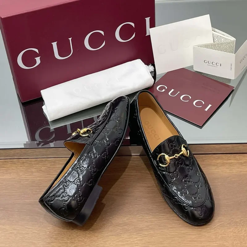 Gucci Women Jordaan Loafer Black GG Leather 786016AAD6S1000