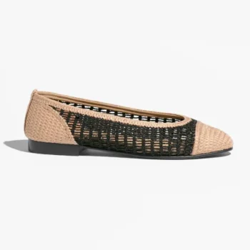 Chanel Women Ballet Flats Raffia Black & Beige G46352