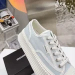 Zapatillas Chanel de suela gruesa para mujer, color azul