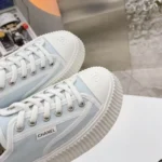 Zapatillas Chanel de suela gruesa para mujer, color azul