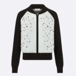 Dior Herr Bomberjacka Svart och Vit Kashmirblandad Stickad Jacka med Flerfärgat Dior Astralmotiv
