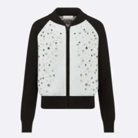 Dior Men Bomber Jacket Black and White Cashmere-Blend Knit with Multicolor Dior Astral Motif