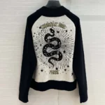 Dior Herr Bomberjacka Svart och Vit Kashmirblandad Stickad Jacka med Flerfärgat Dior Astralmotiv