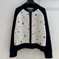 Dior Men Bomber Jacket Black and White Cashmere-Blend Knit with Multicolor Dior Astral Motif (1)