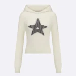 Dior Women DiorAlps Hooded Sweater White Wool and Cashmere Knit with Navy Blue Dior Star Motif