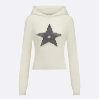 Dior Men DiorAlps Hooded Sweater White Wool and Cashmere Knit with Navy Blue Dior Star Motif (1)