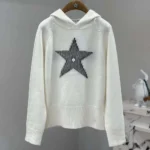 Dior Women DiorAlps Hooded Sweater White Wool and Cashmere Knit with Navy Blue Dior Star Motif