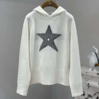 Dior Men DiorAlps Hooded Sweater White Wool and Cashmere Knit with Navy Blue Dior Star Motif (1)