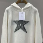 Dior Women DiorAlps Hooded Sweater White Wool and Cashmere Knit with Navy Blue Dior Star Motif