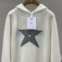 Dior Men DiorAlps Hooded Sweater White Wool and Cashmere Knit with Navy Blue Dior Star Motif (1)