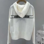 Dior Women DiorAlps Hooded Sweater White Wool and Cashmere Knit with Navy Blue Dior Star Motif