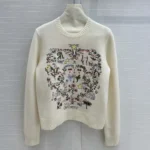 Dior Men Dioramour Embroidered Sweater Ecru Cashmere Knit with Multicolor Amour 1947 Motif