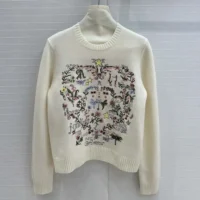Dior Men Dioramour Embroidered Sweater Ecru Cashmere Knit with Multicolor Amour 1947 Motif (1)