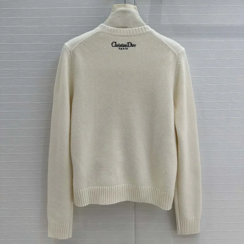 Dior Men Dioramour Embroidered Sweater Ecru Cashmere Knit with Multicolor Amour 1947 Motif