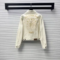 Dior Men Dioramour Jacket White Cotton Denim with Multicolor Cœur des Curiosités Motif