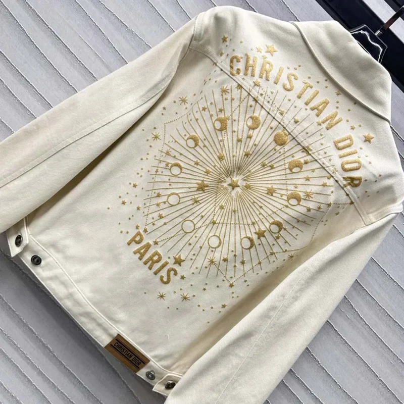 Dior Men Dioramour Jacket White Cotton Denim with Multicolor Cœur des Curiosités Motif
