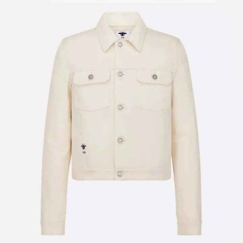 Dior Men Dioramour Jacket White Cotton Denim with Multicolor Cœur des Curiosités Motif