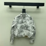 Dior Men Jacket White Cotton Denim with Blue Toile de Jouy Scotland Motif