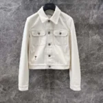 Dior Women Jacket White Cotton Denim with Gold-Tone Dior Around the World Motif